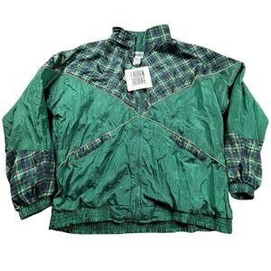 NWT Vintage Lauren Brooke Green Plaid Windbreaker Jacket Plus Size 2X